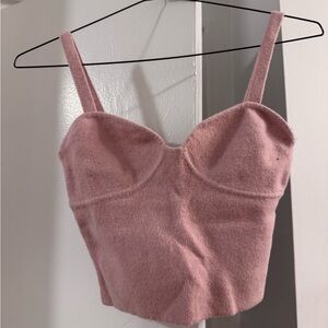 Aritzia Pink Fuzzy Crop Top